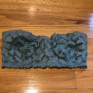 32DD 32E Free People Blue Green Lace Strapless Bra